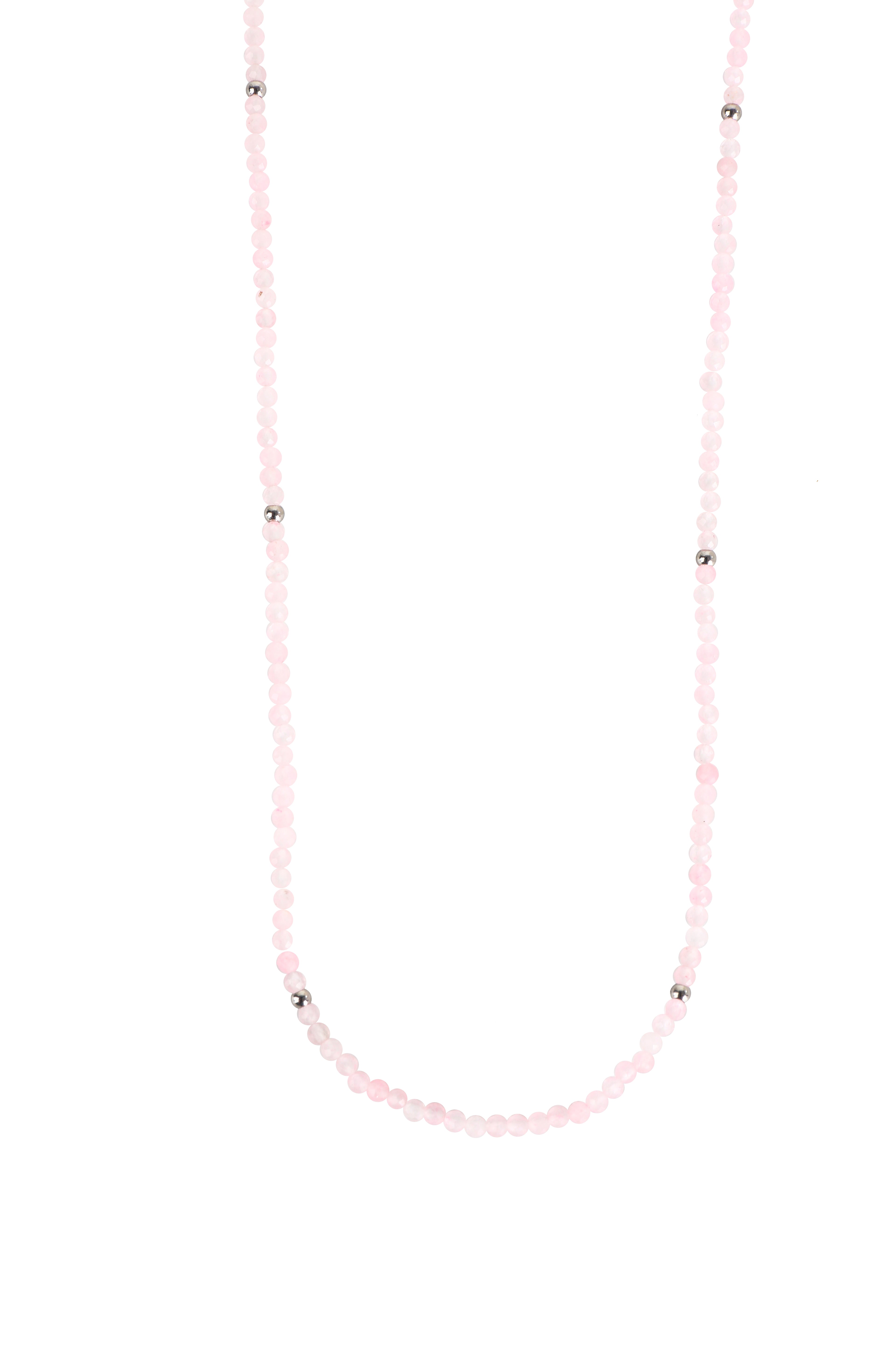 Hieno Rosenquarz Halskette silberfarbig
