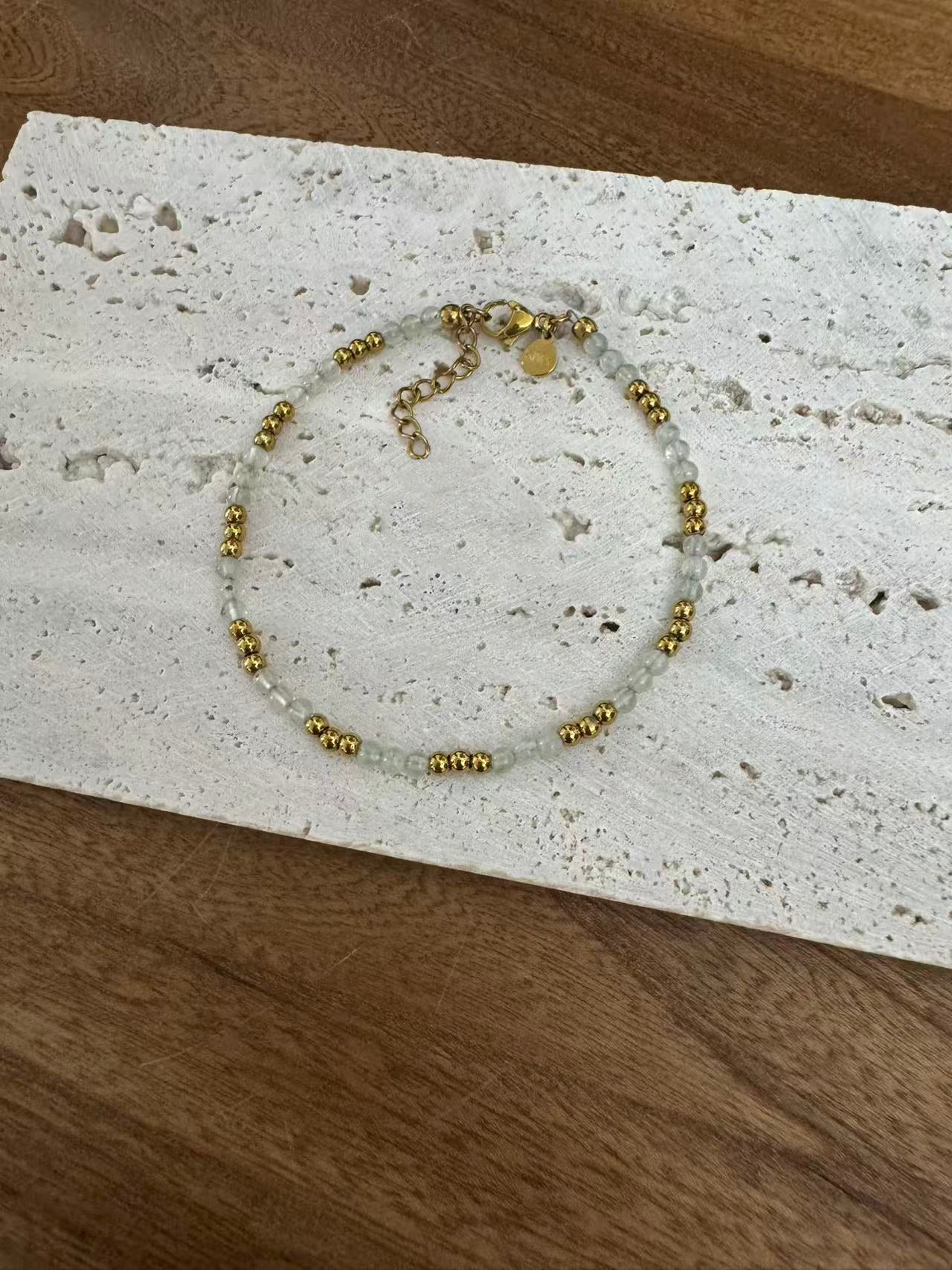 Mala grüner Aventurin Armband Vergoldet