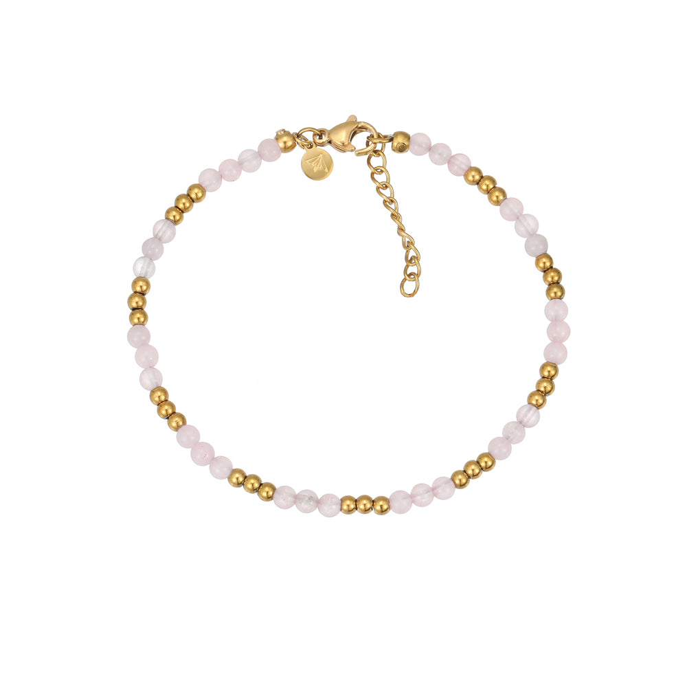 Mala Rosenquarz Armband Vergoldet