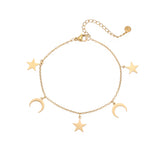 Armband aus Edelstahl mit Mond- und Sternanhängern goldfarben