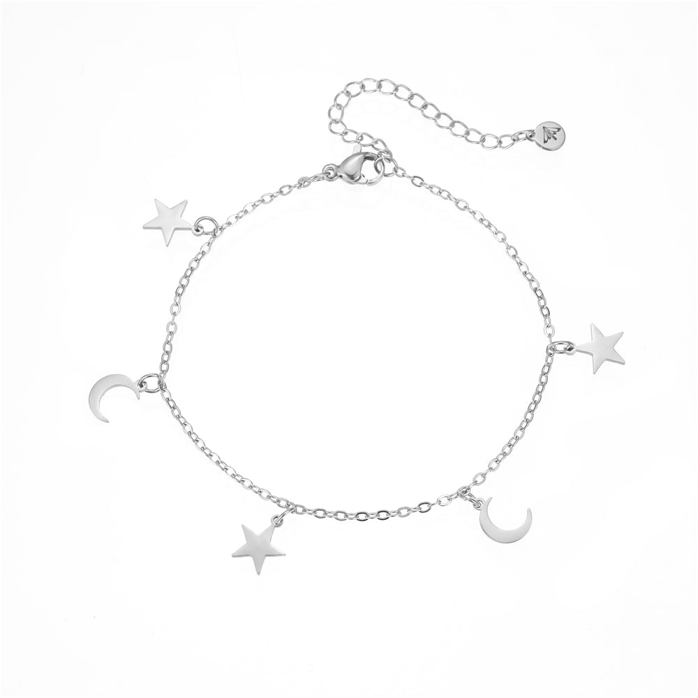 Armband aus Edelstahl mit Mond- und Sternanhängern silberfarben