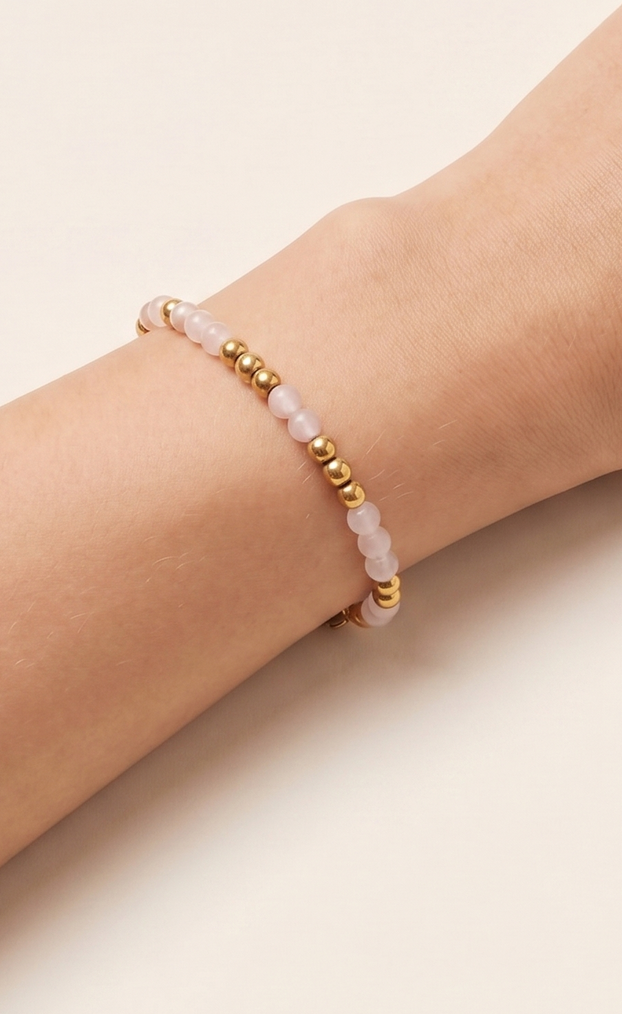 Mala Rosenquarz Armband Vergoldet