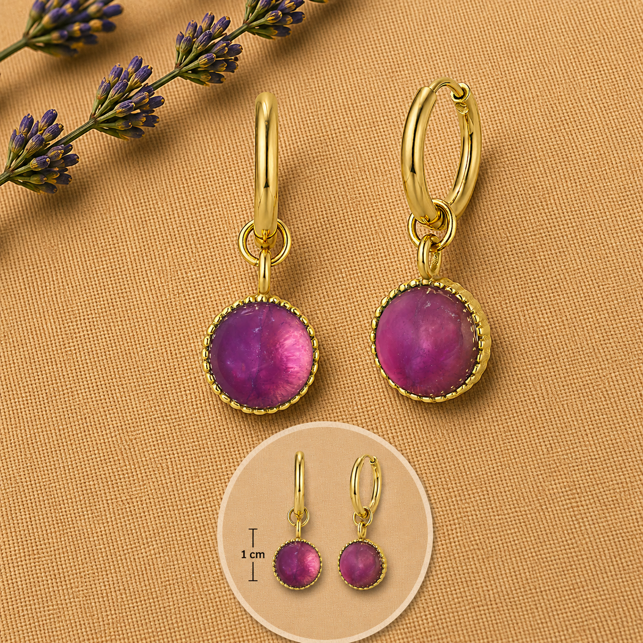 Polly Amethyst Kreolen Edelstahl vergoldet