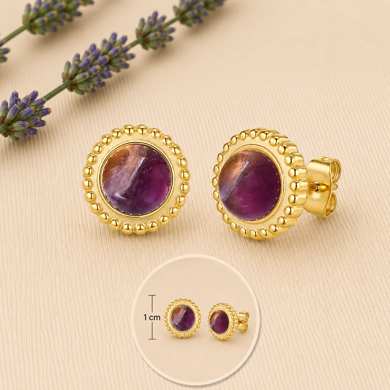 Polly Amethyst Stecker Edelstahl goldfarbig