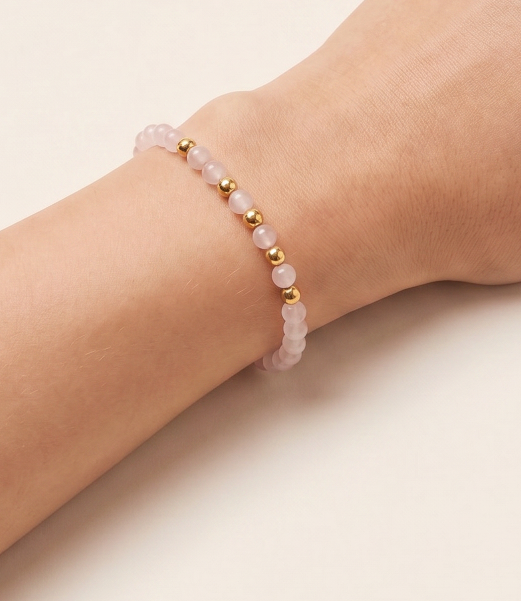 Punkto Rosenquarz Armband Vergoldet